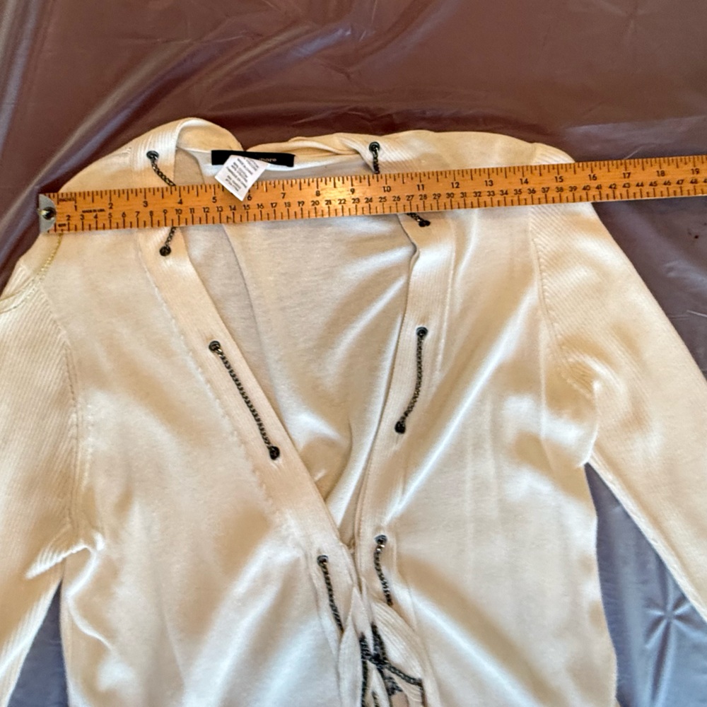 Nanette Lepore Ivory Long Sleeve Cardigan with chain detail Size L - Picture 2 of 11